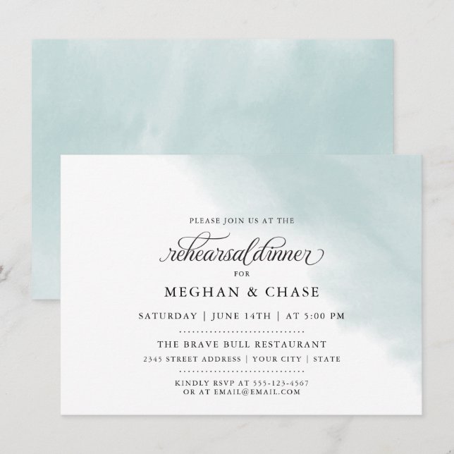 Invitation Dîner de répétition | Aquarelle verte Turquoise (Devant / Derrière)