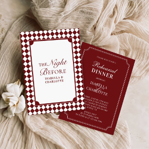 Invitation Dîner de répétition argent ancien à carreaux borde