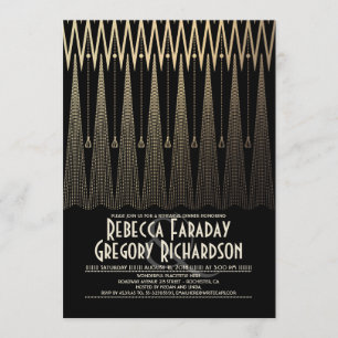 Invitation Dîner de répétition Art déco Black and Gold Gatsby