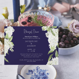 Invitation Dîner de répétition aux hortensias blancs et bleus