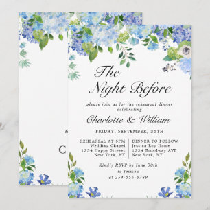Invitation Dîner de répétition avec verdure d'hortensia bleu