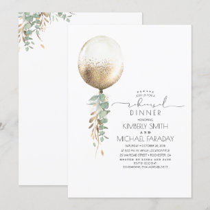 Invitation Dîner de répétition ballon doré feuillage d'eucaly