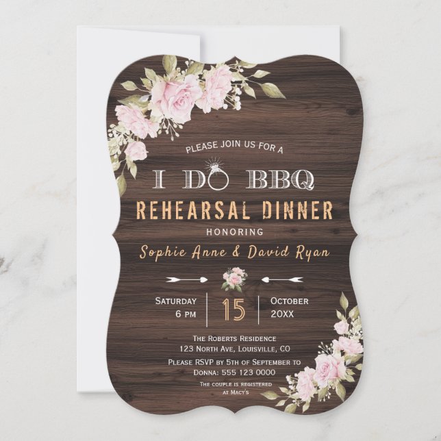 Invitation Dîner de répétition BBQ en bois rose vif I DO (Devant)