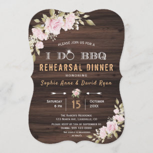 Invitation Dîner de répétition BBQ en bois rose vif I DO