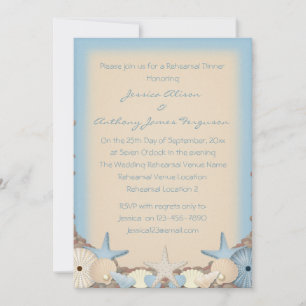 Invitation Dîner de répétition Beaux coquillages de plage tro