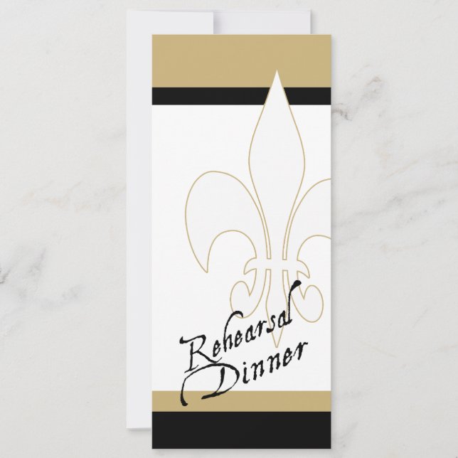 Invitation Dîner de répétition Black Gold White Fleur de Lis (Devant)