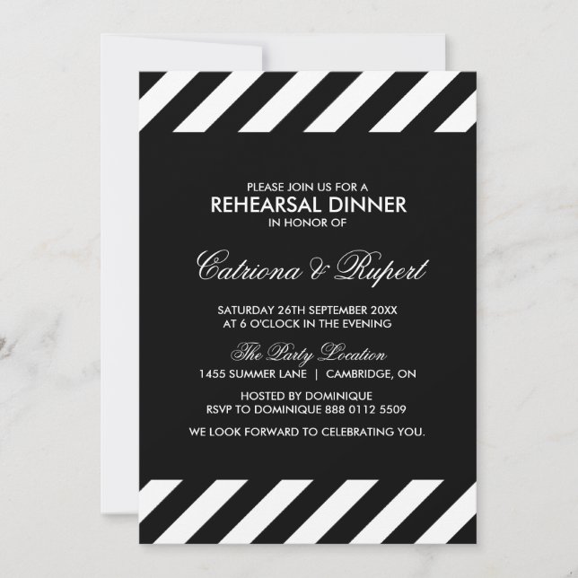 Invitation Dîner de répétition Black & White Stripes Invitati (Devant)