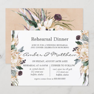 Invitation Dîner de répétition blanc boho tropical Invita