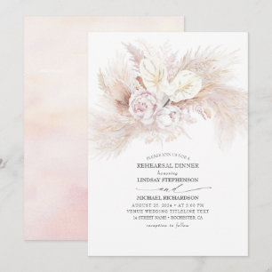 Invitation Dîner de répétition blanc d'anthurium et de pampas