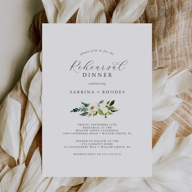 Invitation Dîner de répétition blanc élégant (Créateur téléchargé)