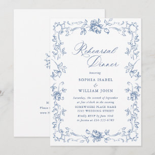 Invitation Dîner de répétition bleu de la Renaissance
