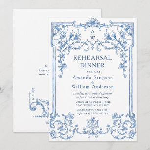 Invitation Dîner de répétition bleu Dusty Ornate de Victoria