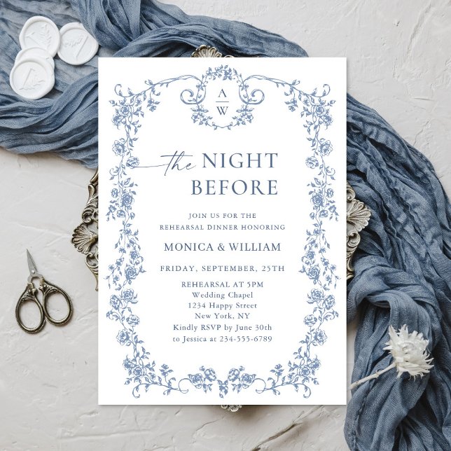 Invitation Dîner de répétition bleu Dusty Ornate de Victoria (Créateur téléchargé)