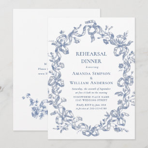 Invitation Dîner de répétition bleu Dusty Ornate de Victoria