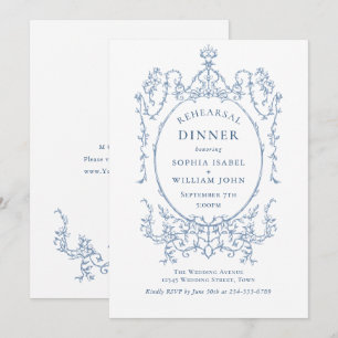 Invitation Dîner de répétition bleu Dusty Ornate de Victoria