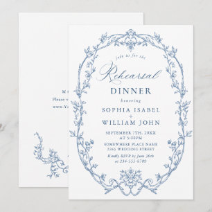 Invitation Dîner de répétition Bleu Dusty victorien élégant