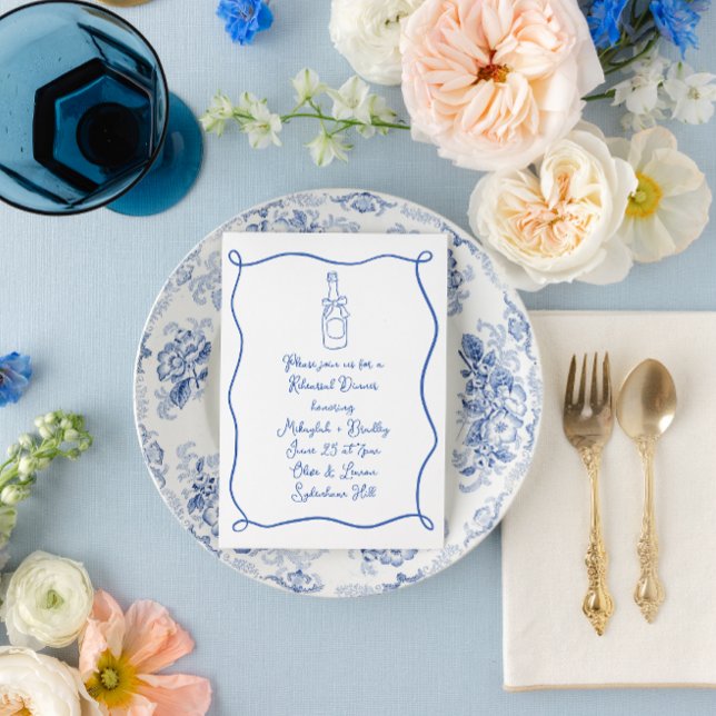 Invitation Dîner de répétition bleu français tiré à la main (Créateur téléchargé)