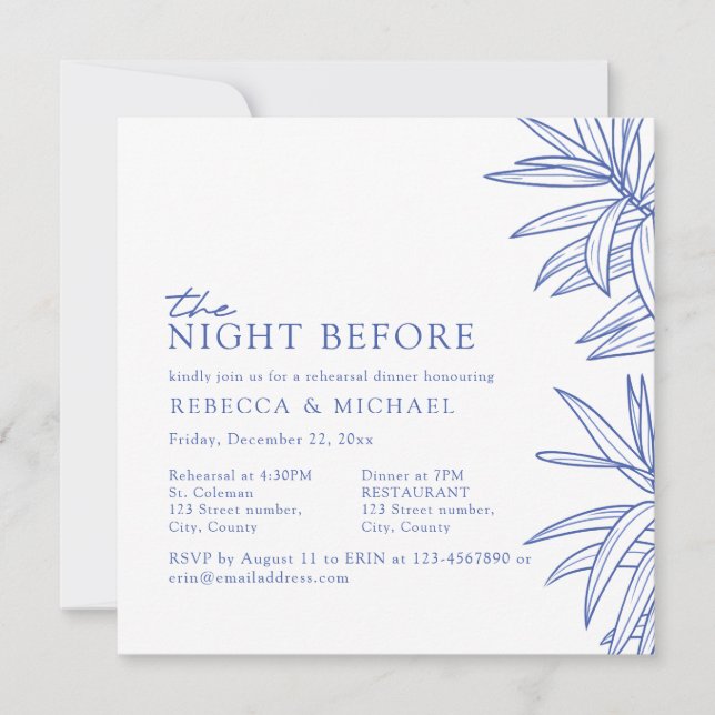 Invitation Dîner de répétition Bleu simple (Devant)