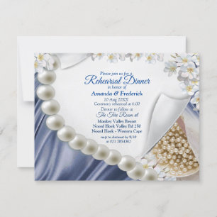 Invitation Dîner de répétition bleu, vert, ivoire, or soie et