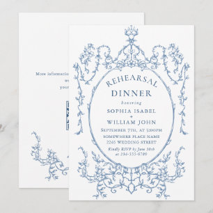 Invitation Dîner de répétition bleu victorien Dusty Code QR