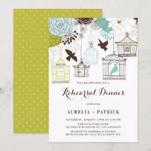Invitation Dîner de répétition Blue and Green Birdcages