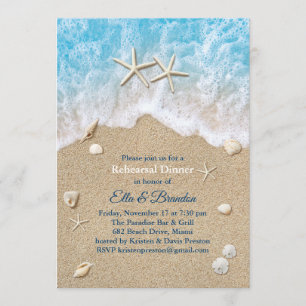 Invitation Dîner de répétition Blue Beach Waves & Starfish