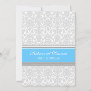 Invitation Dîner de répétition Blue Grey Damask