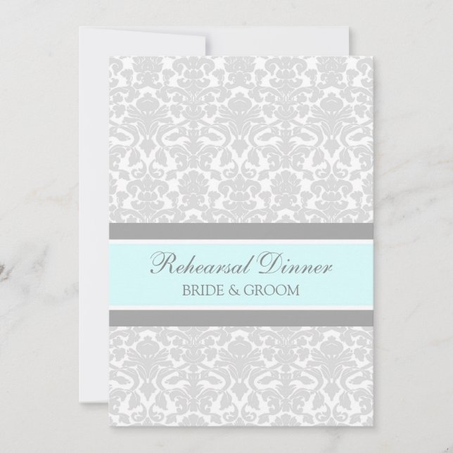 Invitation Dîner de répétition Blue Grey Damask (Devant)
