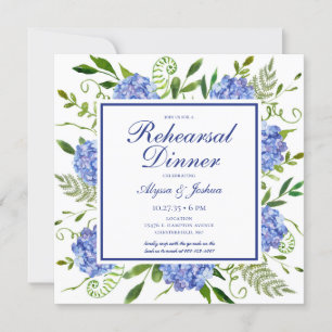 Invitation Dîner de répétition Blue Hydrangea