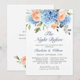 Invitation Dîner de répétition Blue Hydrangea Blush Rose Rose