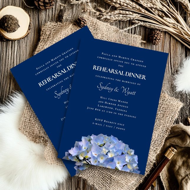Invitation Dîner de répétition Blue Hydrangea Nom de l'hôte (Créateur téléchargé)