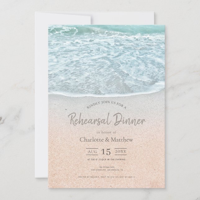 Invitation Dîner de répétition Blue Ocean & Sandy Beach (Devant)