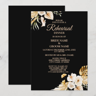 Invitation Dîner de répétition Blush Rose Floral Golden Black