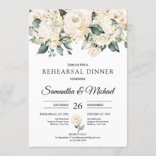 Invitation Dîner de répétition Bohème aux roses blanches