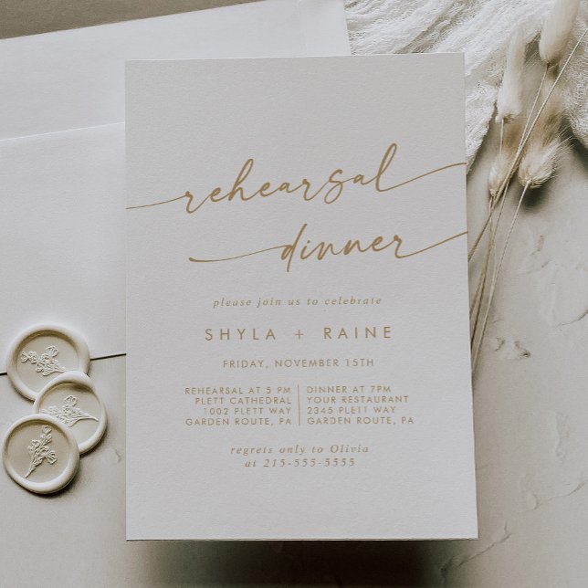 Invitation Dîner de répétition Boho Chic Gold et White Mariag (Créateur téléchargé)