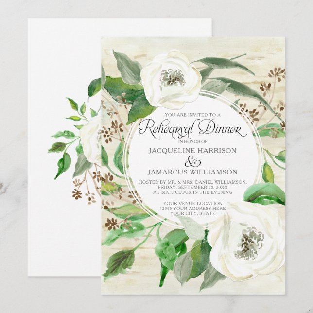 Invitation Dîner de répétition BOHO Eucalyptus Graines de boi (Devant / Derrière)