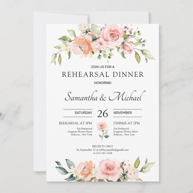 Invitation Dîner de répétition boho rose vif (Devant)