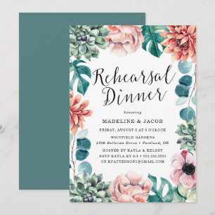 Invitation Dîner de répétition Boho Watercolor Succulents