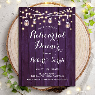 Invitation Dîner de répétition - Bois rustique violet