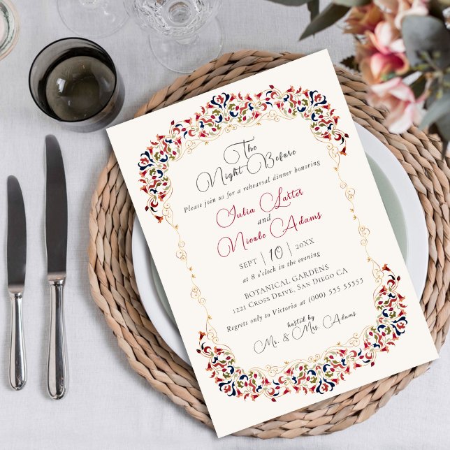 Invitation Dîner de répétition botanique de luxe Floral Paisl (Créateur téléchargé)