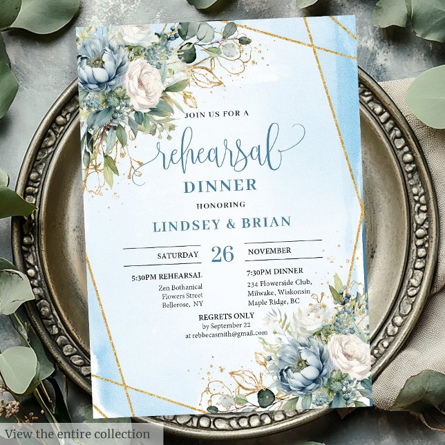 Invitation Dîner de répétition Botanique Dusty Blue Eucalyptu (Botanical Dusty Blue Eucalyptus Rehearsal Dinner Card)