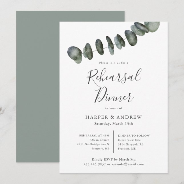 Invitation Dîner de répétition botanique Eucalyptus (Devant / Derrière)