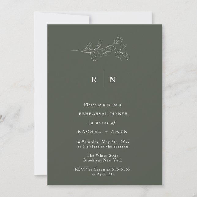 Invitation Dîner de répétition botanique Moss Green Invitatio (Devant)