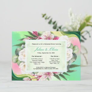 Invitation Dîner de répétition botanique vert menthe et rose