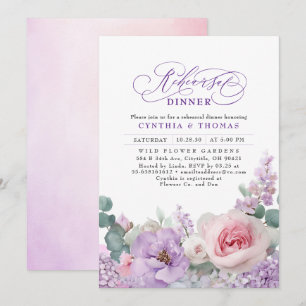 Invitation Dîner de répétition botanique violet rose floral B