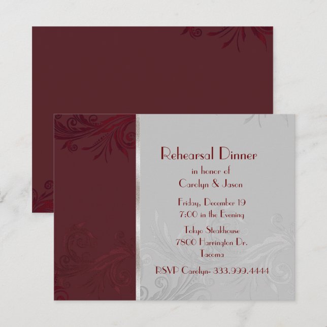 Invitation Dîner de répétition Bourgogne (Devant / Derrière)