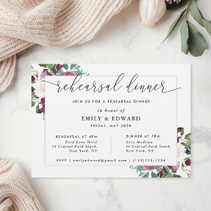 Invitation Dîner de répétition Burgundy Red Blooms