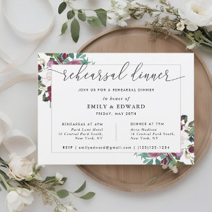 Invitation Dîner de répétition Burgundy Red Blooms