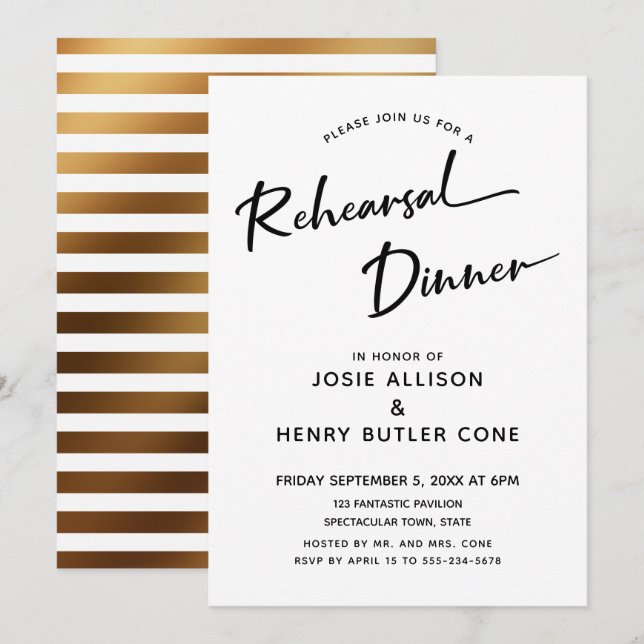 Invitation Dîner De Répétition Calligraphie Moderne, Bandes D (Devant / Derrière)