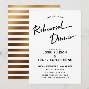 Invitation Dîner de répétition Calligraphie moderne, Gold Str